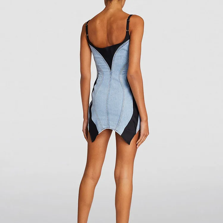 PATCHWORK LIGHT BLUE MINI DRESS