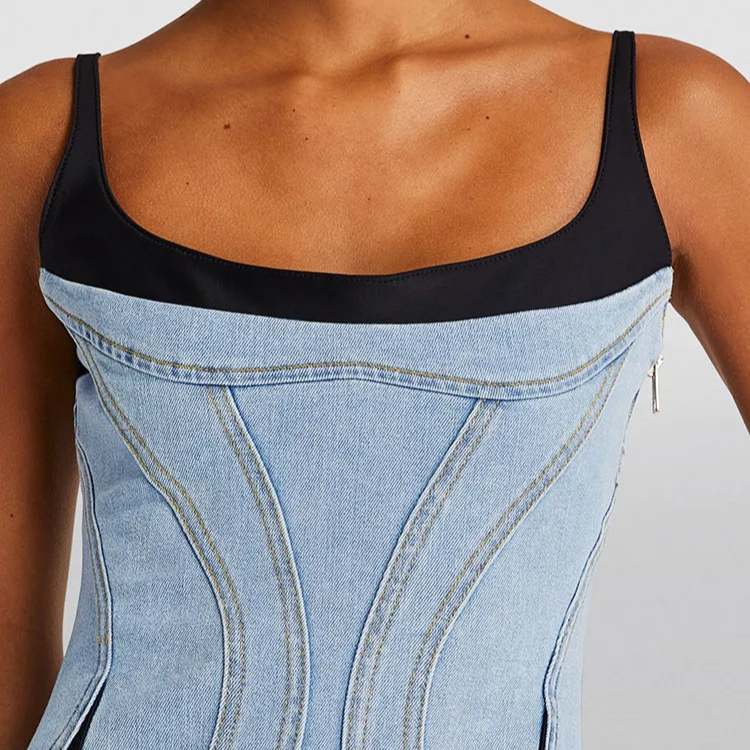PATCHWORK LIGHT BLUE MINI DRESS