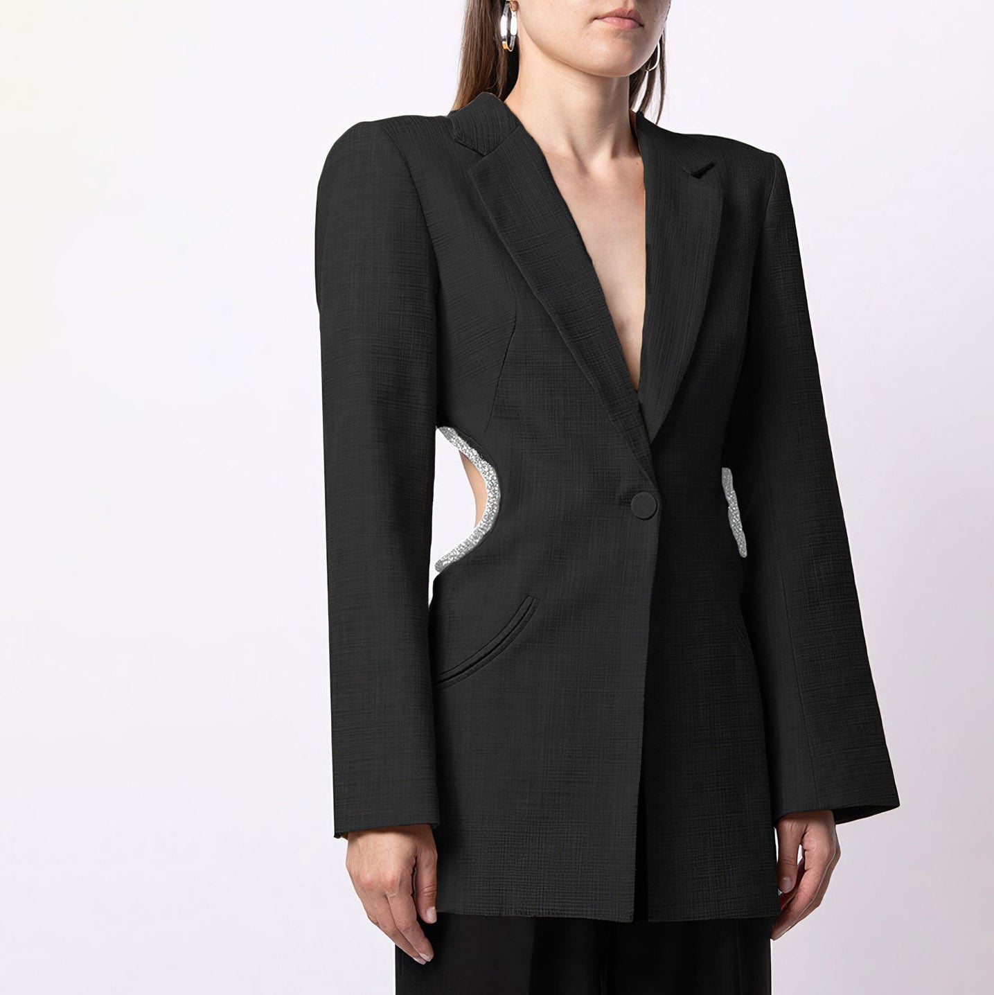 BLACK BACKLESS BLAZER with GLITTER ROPE