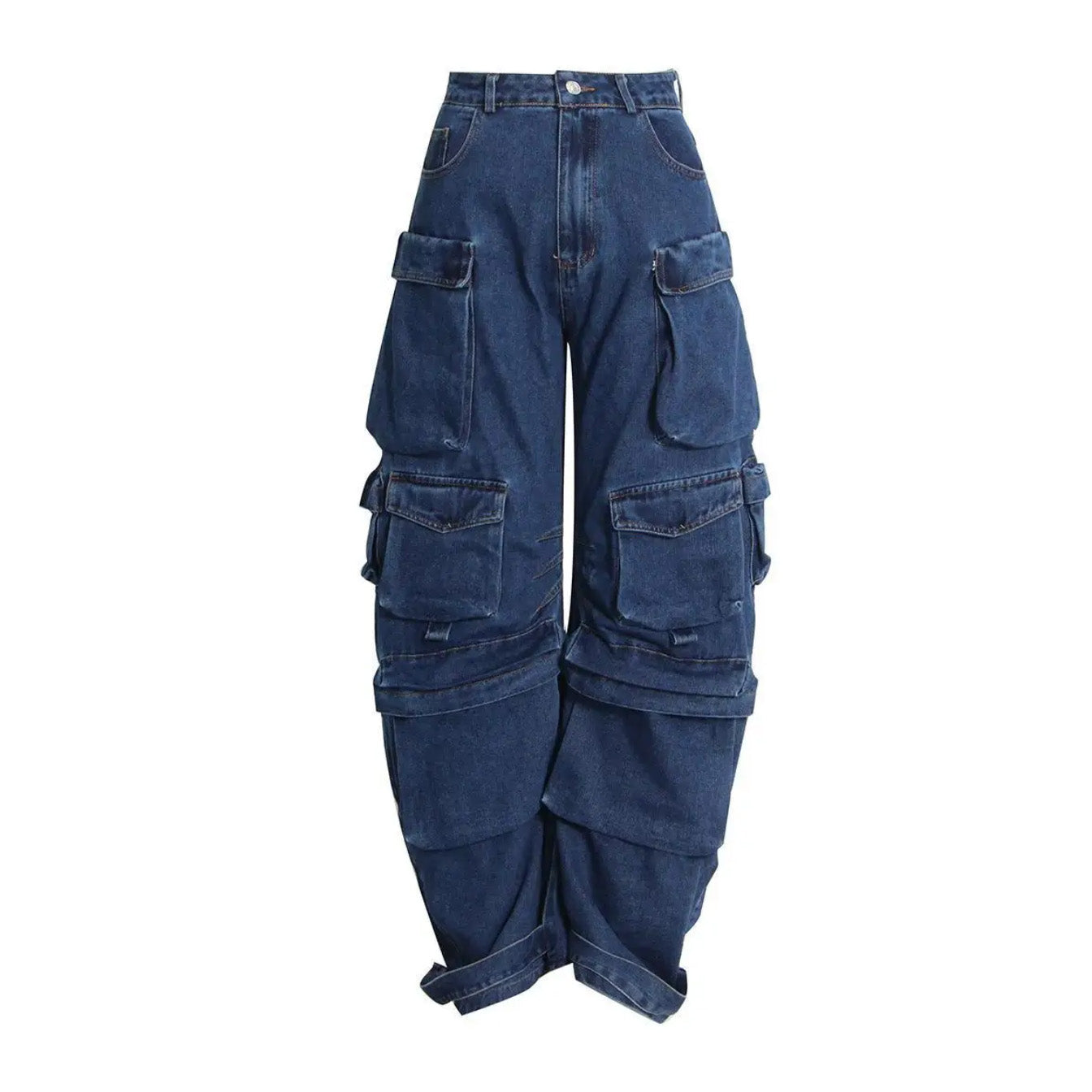 BLUE LOW WAISTED CARGO JEANS with POCKETS