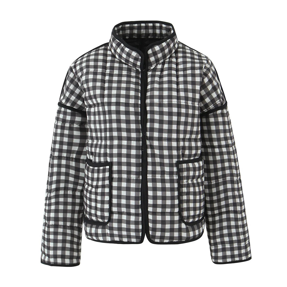 Black and white checkered quilted cotton jacket long sleeve