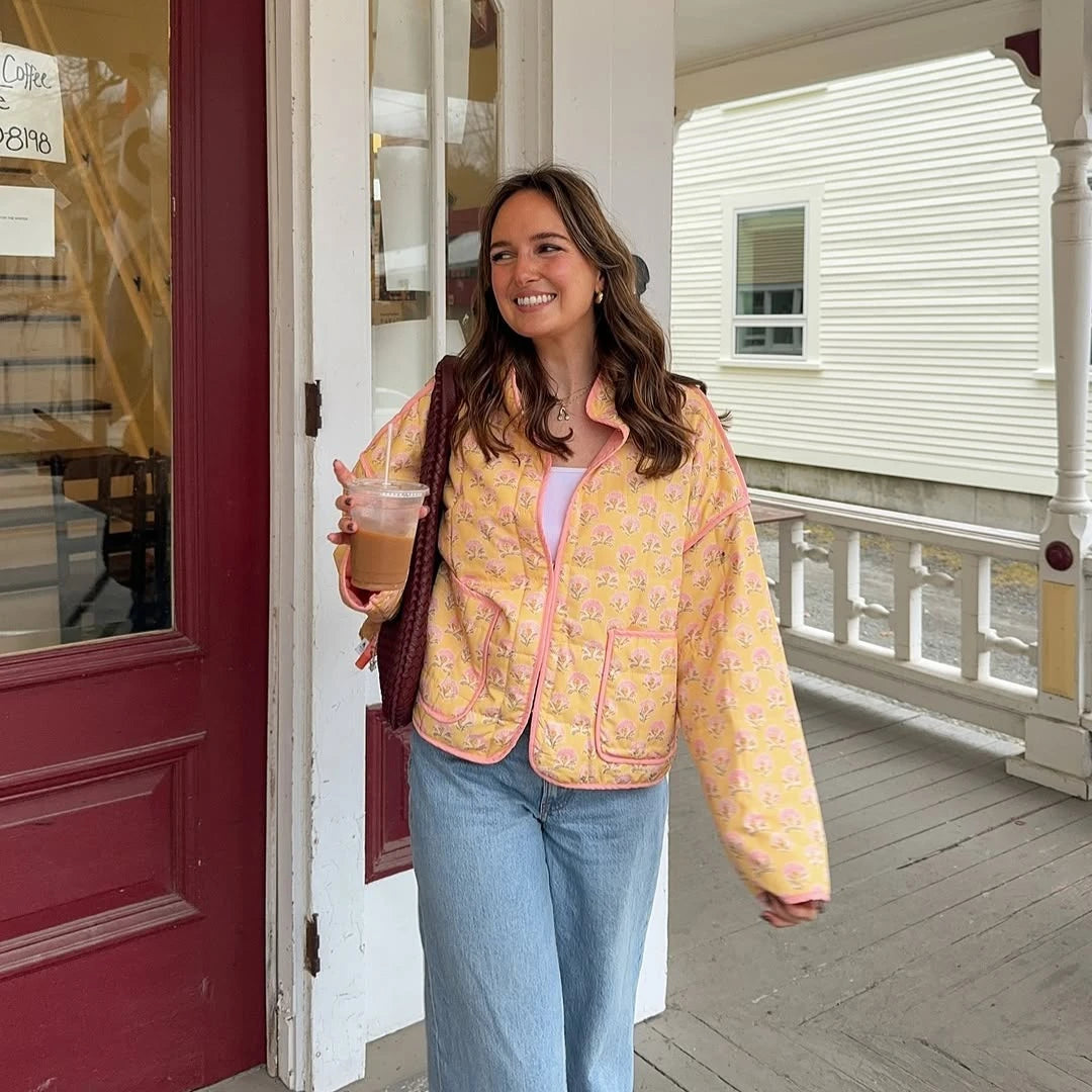 Casual look with quilted cotton jacket paired jeans
