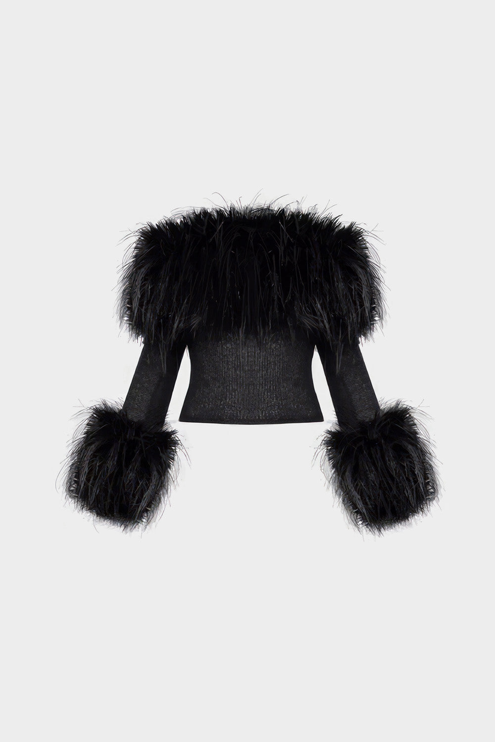 Off-Shoulders Top with Feathers - Black