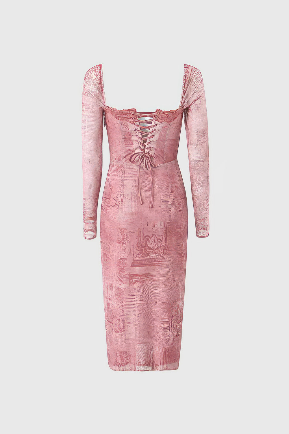 Fitted Midi Dress with Square Neckline - Pink