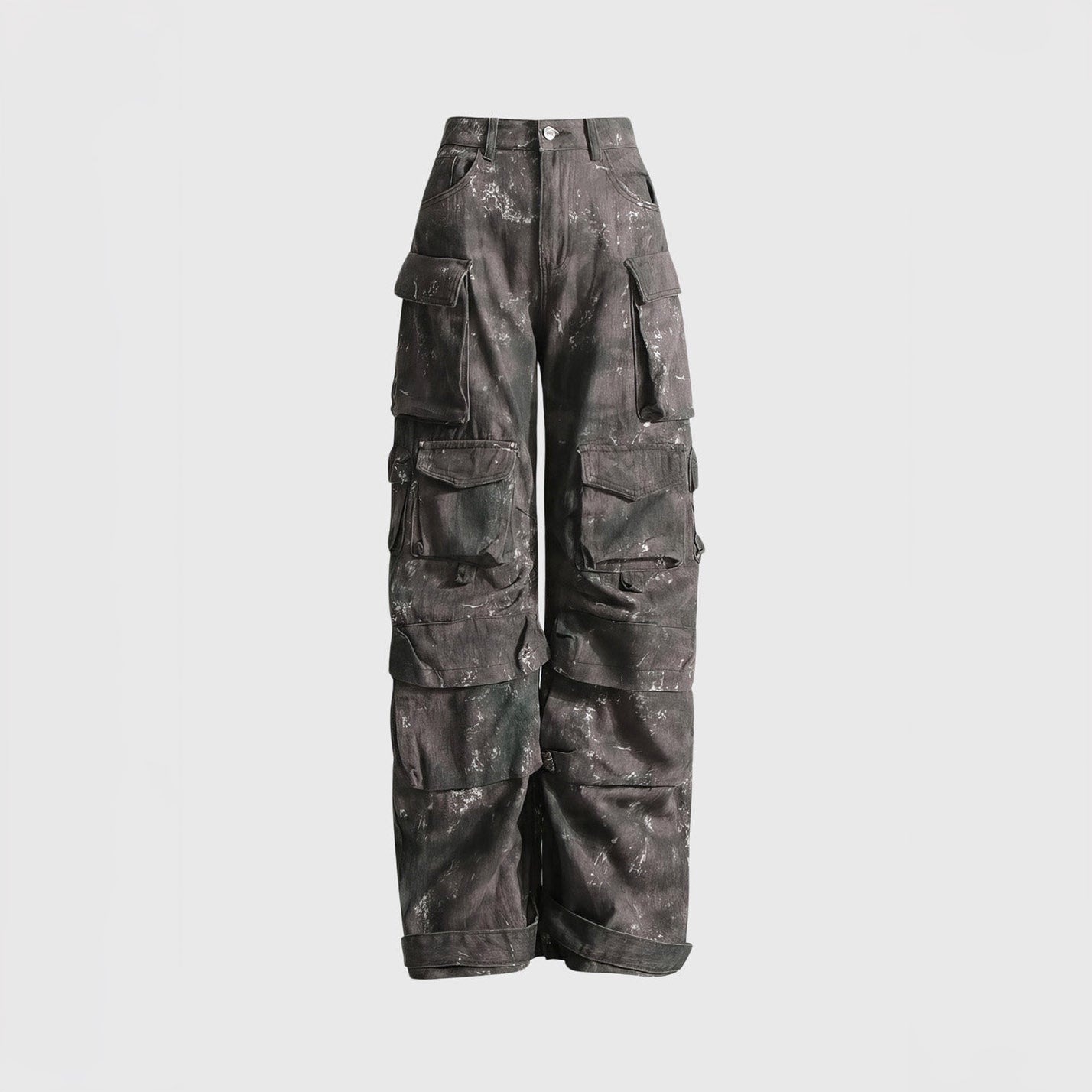 HIGH WAISTED CARGO TROUSERS - DARK GREY