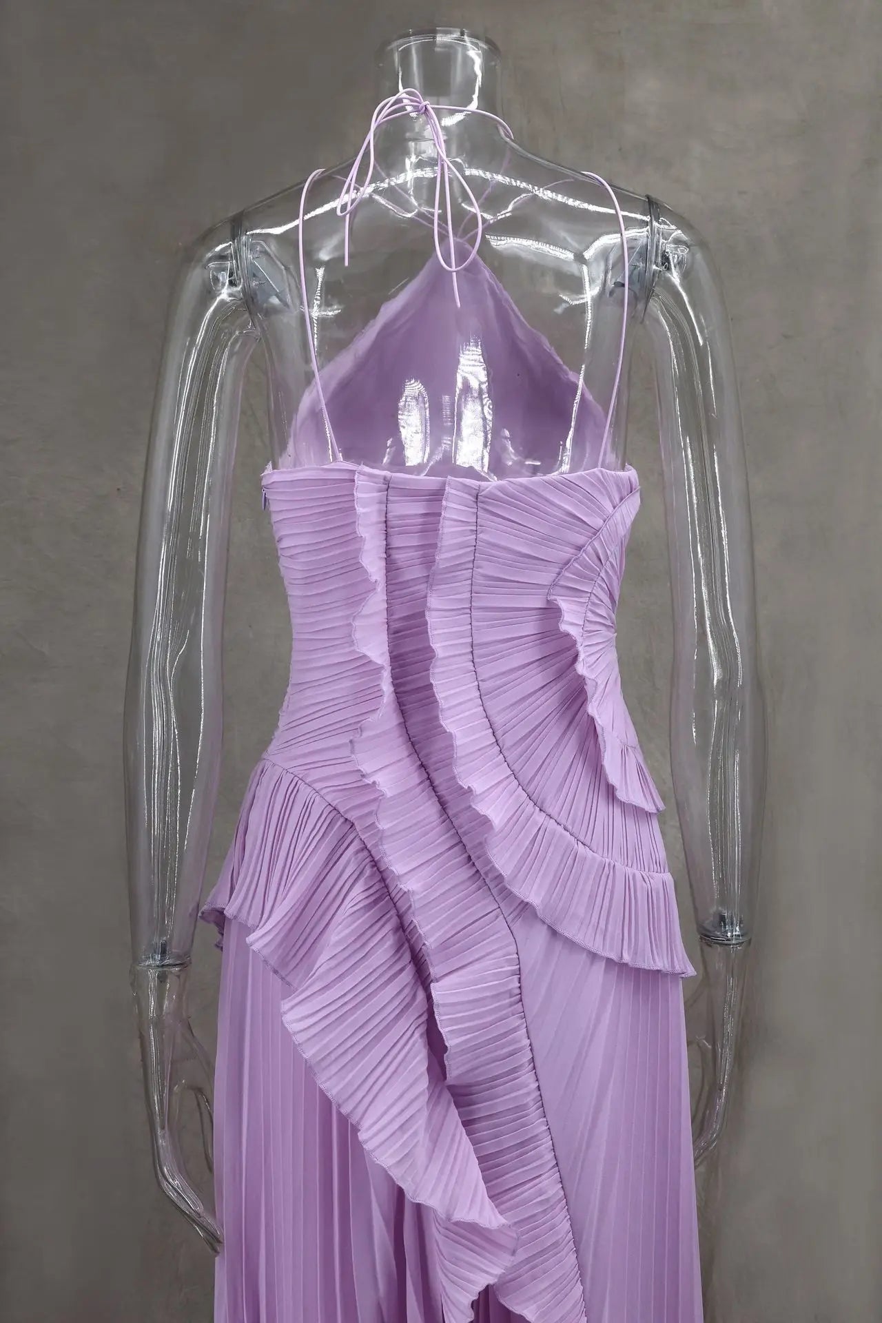Lavender One-Shoulder Ruffled Maxi Dress – Elegant Pleated Backless Gown for Evening Events