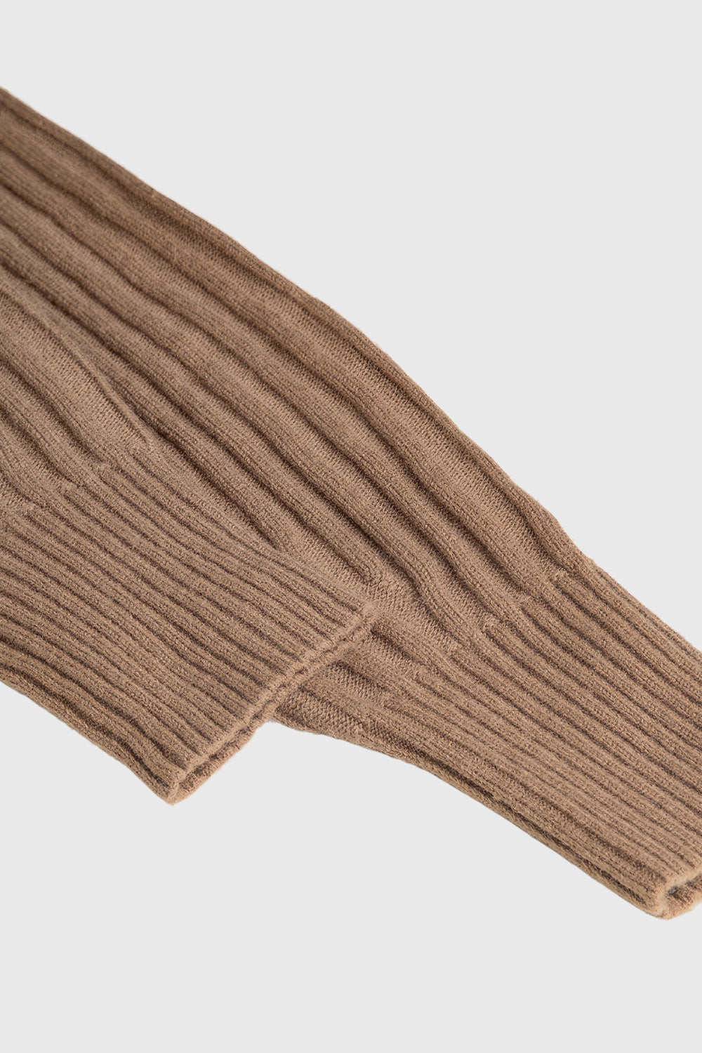 Knitted Long Sleeve Top with V Neckline - Brown