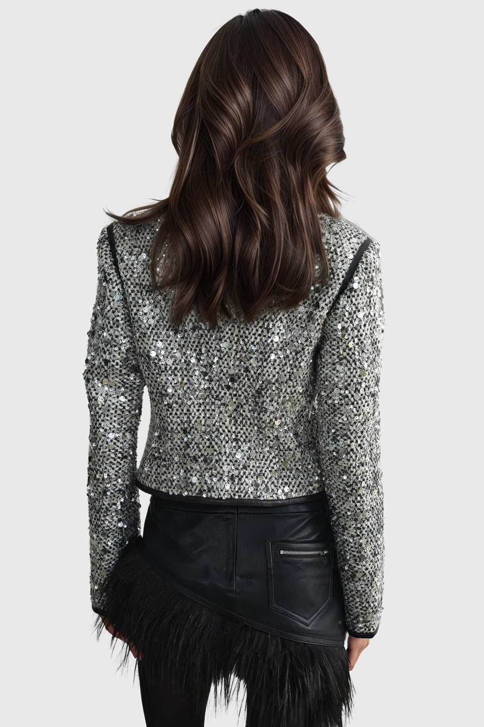 Sequins Zip-Up Jacket - Grey