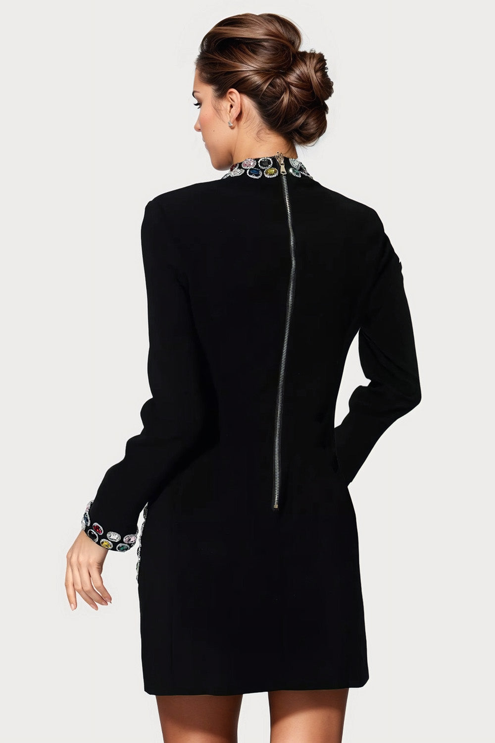 Mini Dress with Colorful Embellishments - Black