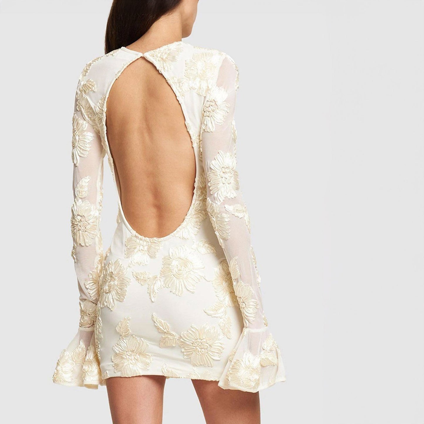 OPEN BACK MINI DRESS with FLOWERS
