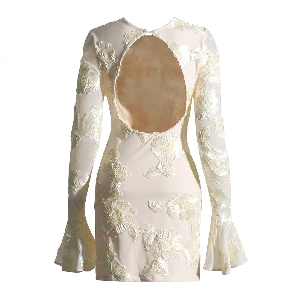 OPEN BACK MINI DRESS with FLOWERS