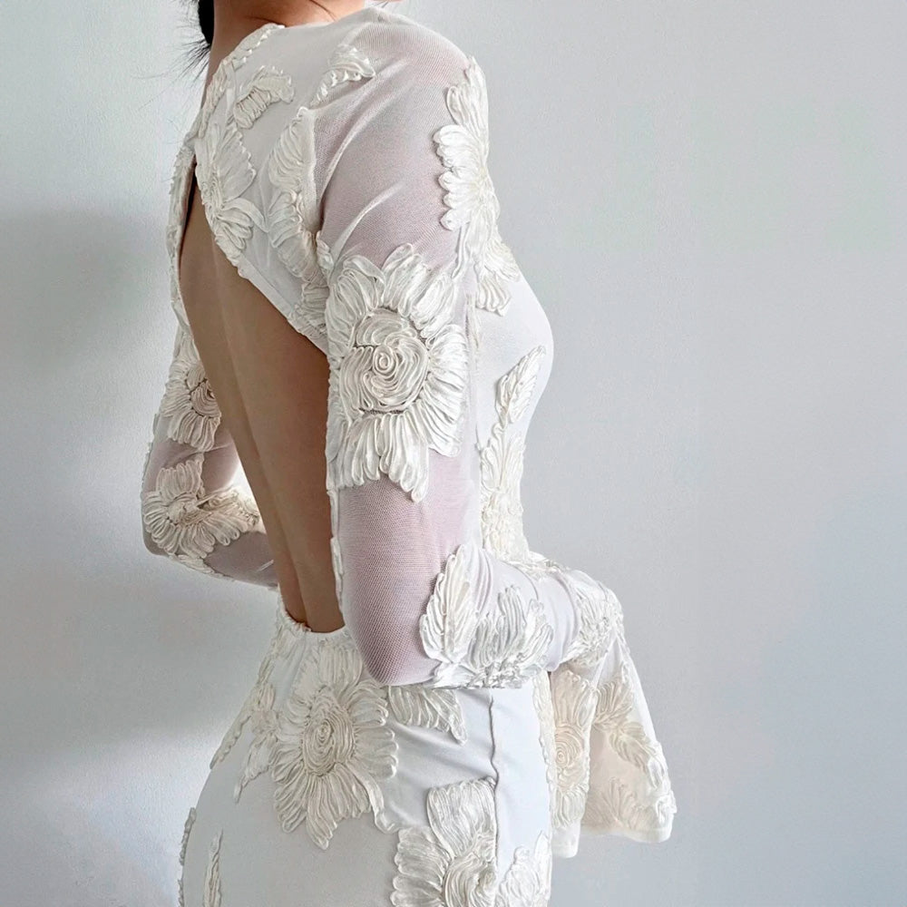 OPEN BACK MINI DRESS with FLOWERS