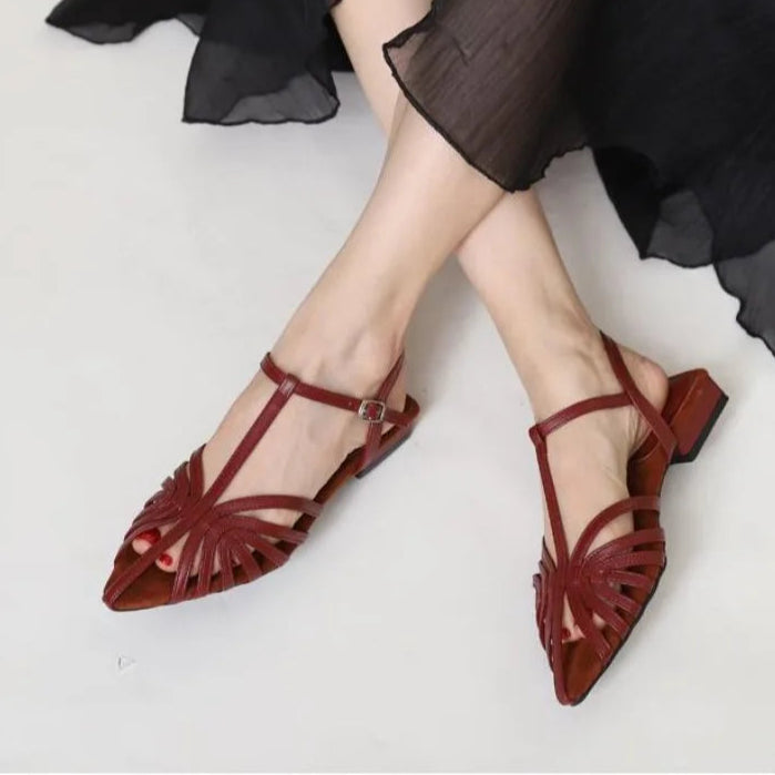 Women’s Low Heel Gladiator Sandals – Pointed Toe Roman Summer Shoes