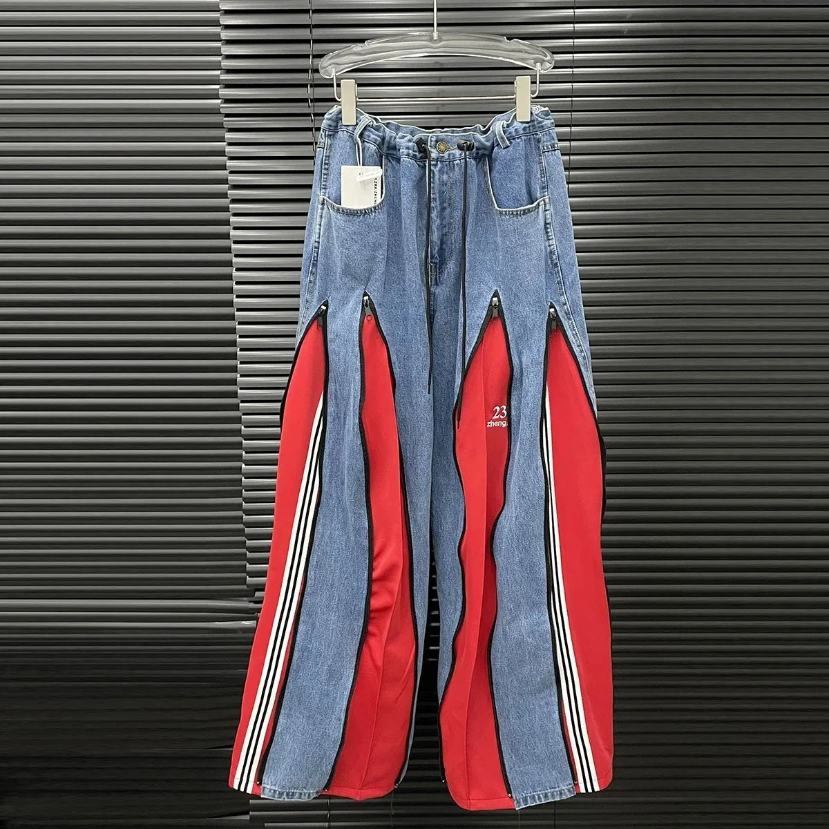 Wide Leg Contrast Zipper Jeans for Women – High Waist Streetwear Denim Pants