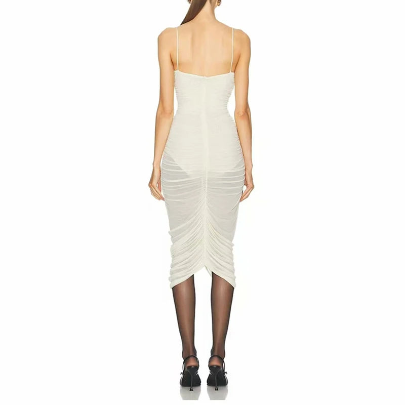 Elegant white slim fit midi dress for summer parties