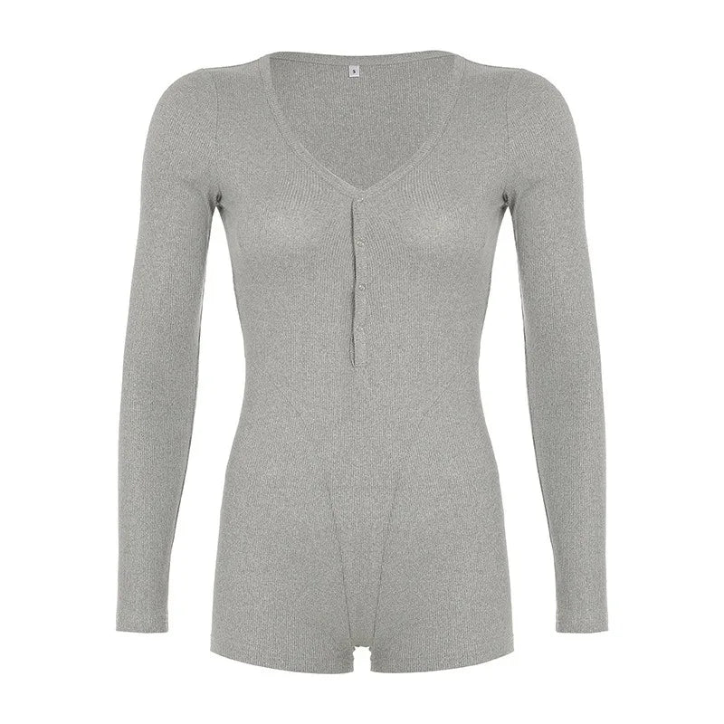 SOLID GRAY LONG SLEEVE JUMPSUIT
