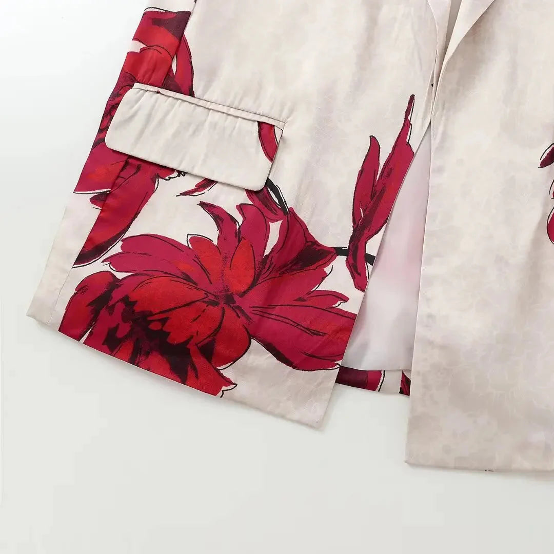 PRINT RED FLOWER BLAZER and PANTS SUIT