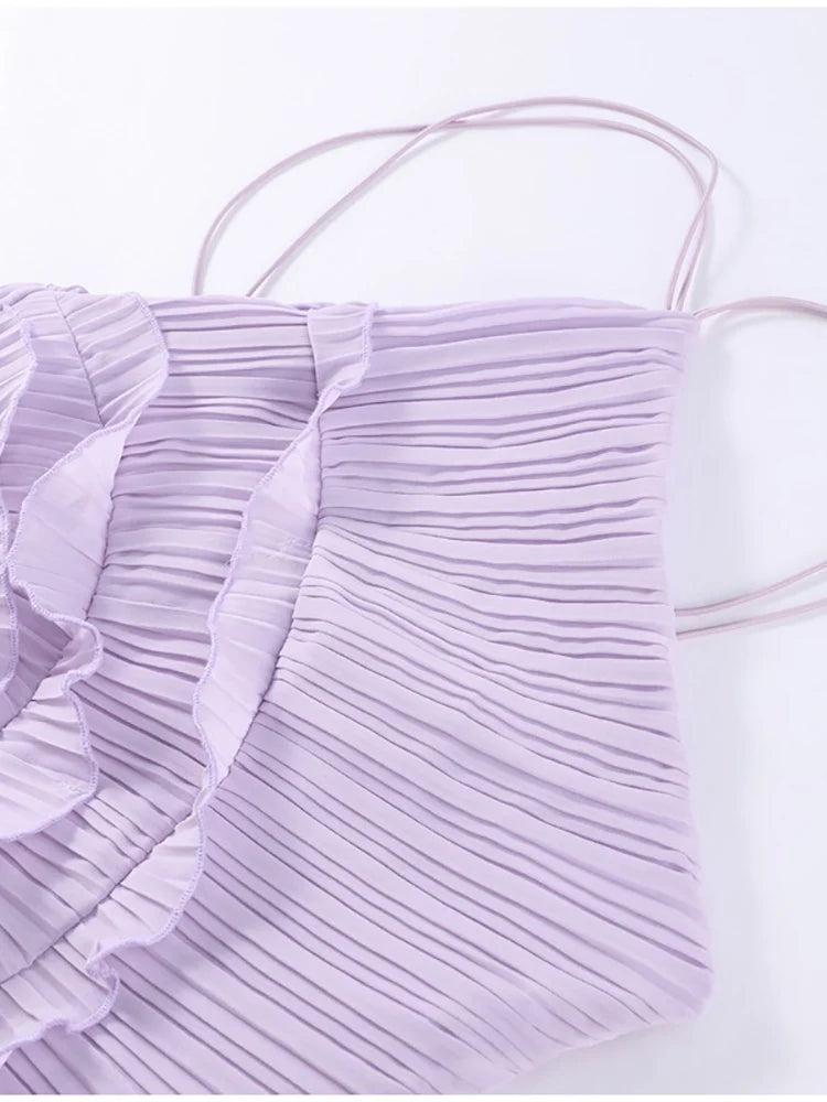 Lavender One-Shoulder Ruffled Maxi Dress – Elegant Pleated Backless Gown for Evening Events