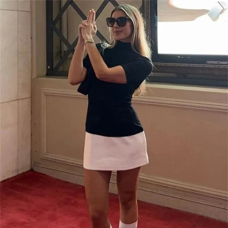 WHITE SKIRT SHORT SLEEVE MINI DRESS