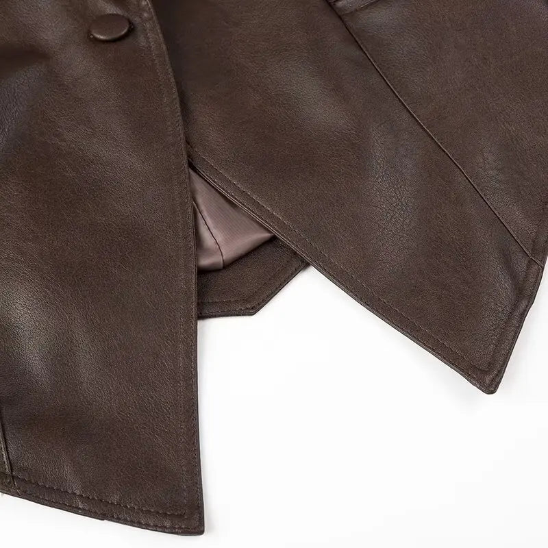 Chic Faux Leather Jacket for Women – Belted PU Coat with Dropped Shoulders