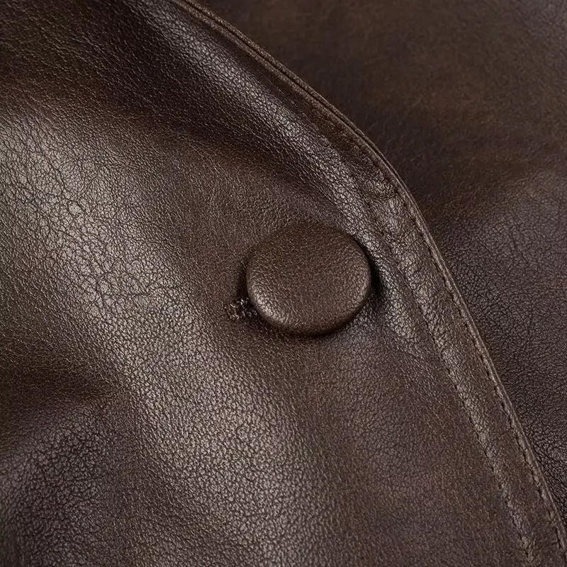 Chic Faux Leather Jacket for Women – Belted PU Coat with Dropped Shoulders