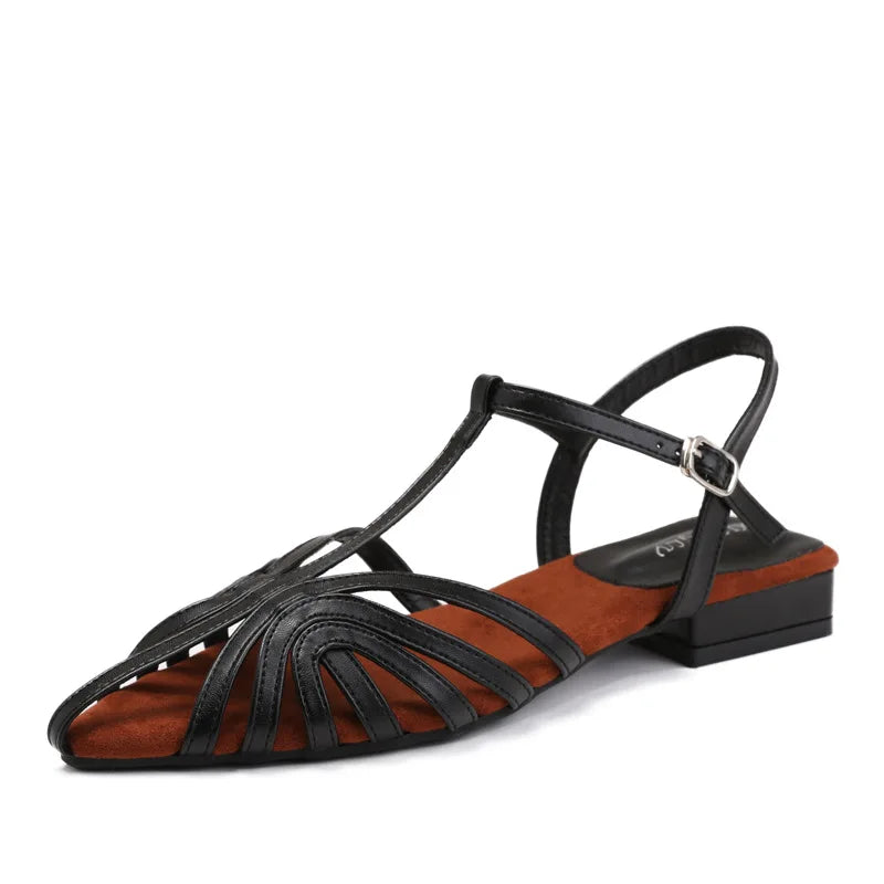Women’s Low Heel Gladiator Sandals – Pointed Toe Roman Summer Shoes