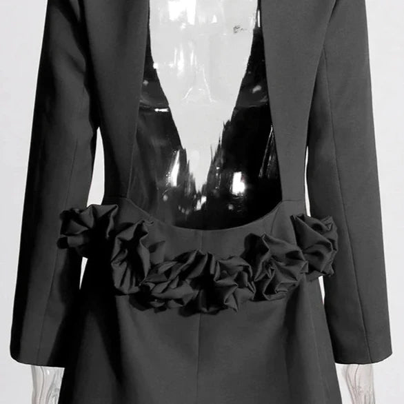 BACKLESS LONG SLEEVE MINI DRESS decorated with FLOWERS