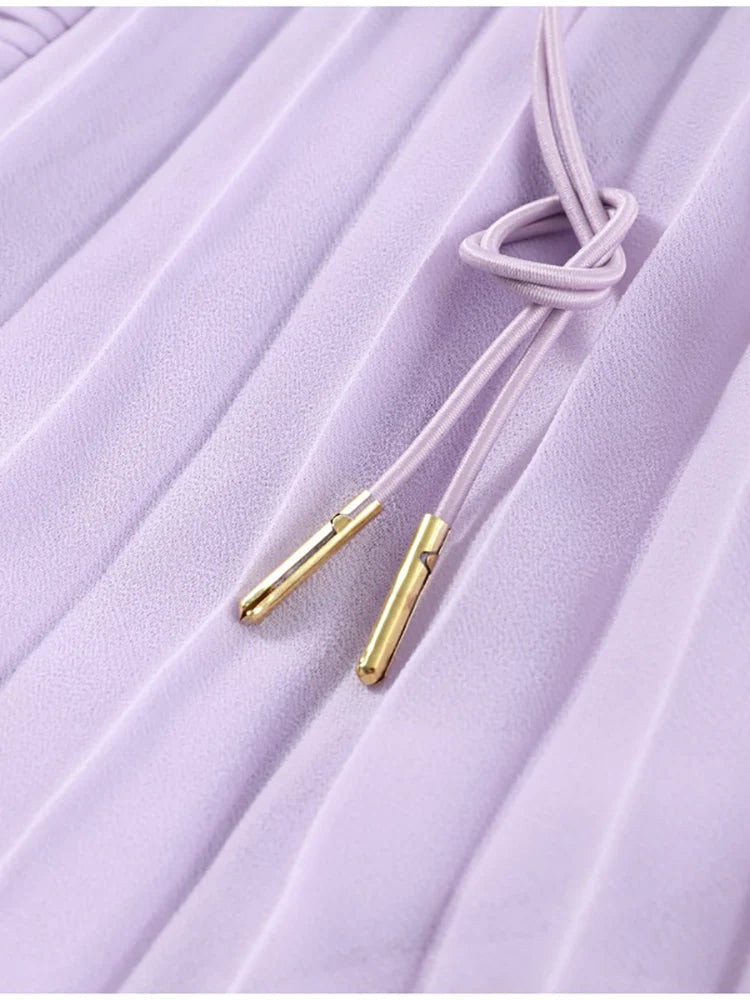 Lavender One-Shoulder Ruffled Maxi Dress – Elegant Pleated Backless Gown for Evening Events
