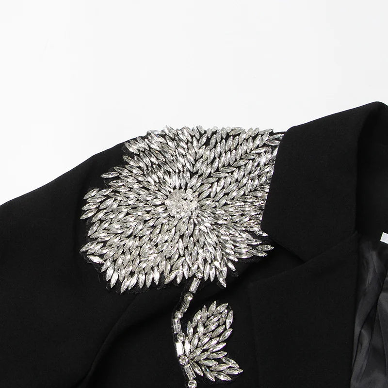 BLACK BLAZER with RHINESTONE FLOWER