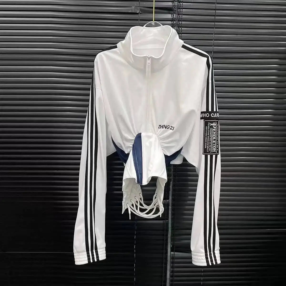 Women’s Long Sleeve Zipper Shirt with Corset Lace-Up Waist – Slim Fit Streetwear Jacket