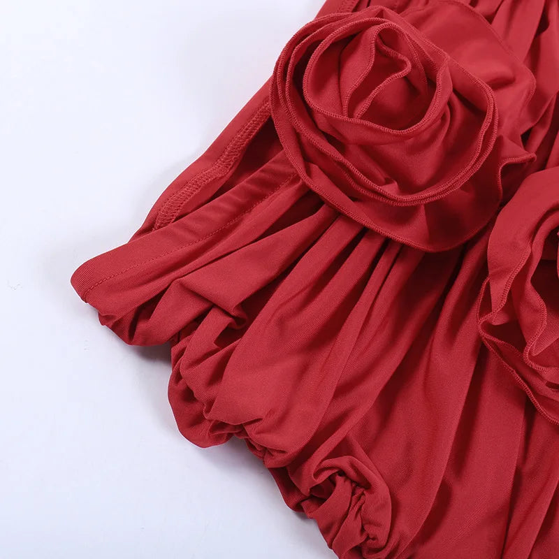 RED TOP and SKIRT SET with FLOWERS