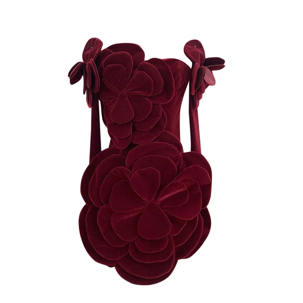 PATCHWORK FLOWER VELVET MINI DRESS with SLEEVES