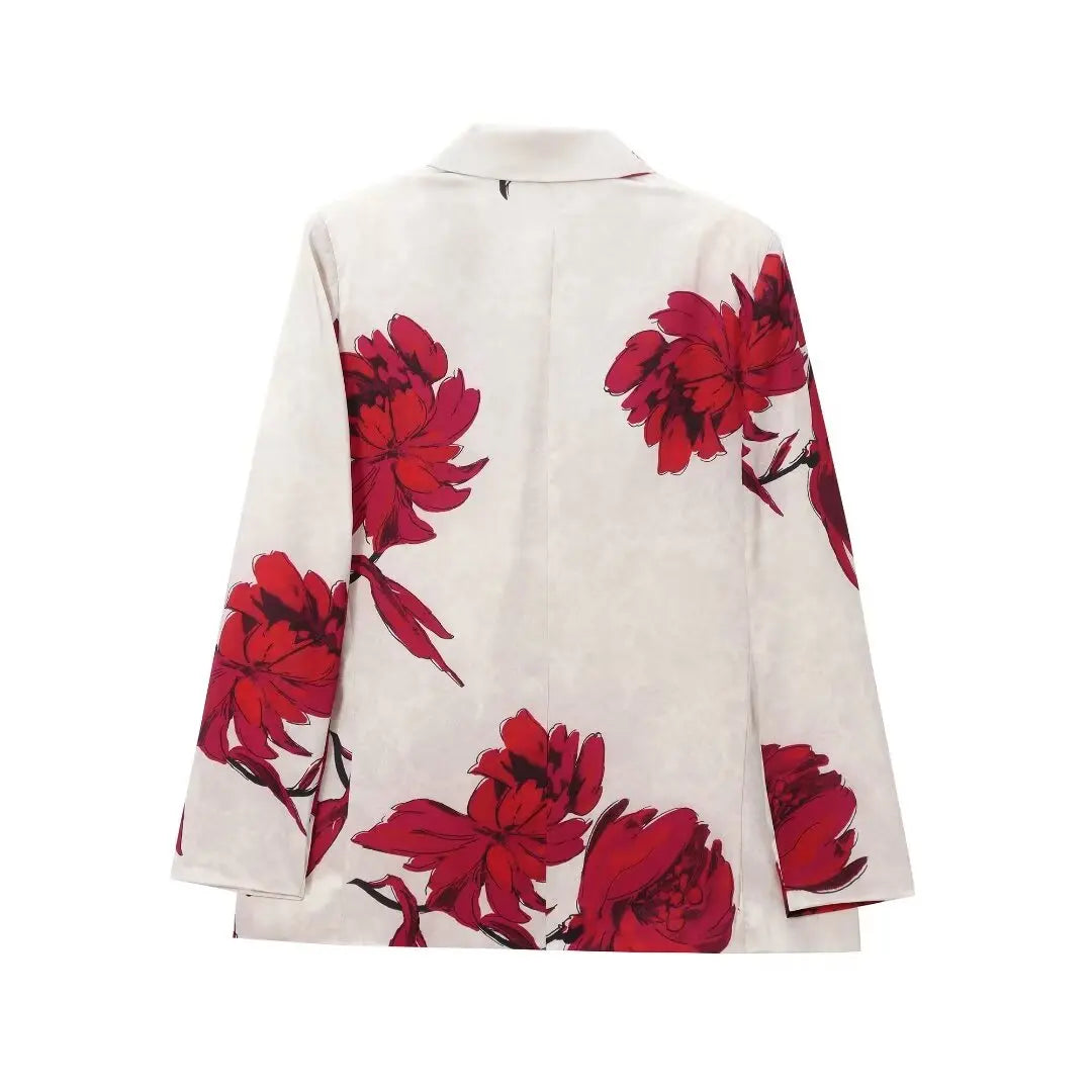 PRINT RED FLOWER BLAZER and PANTS SUIT