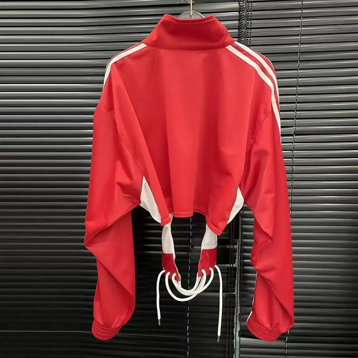 Women’s Long Sleeve Zipper Shirt with Corset Lace-Up Waist – Slim Fit Streetwear Jacket