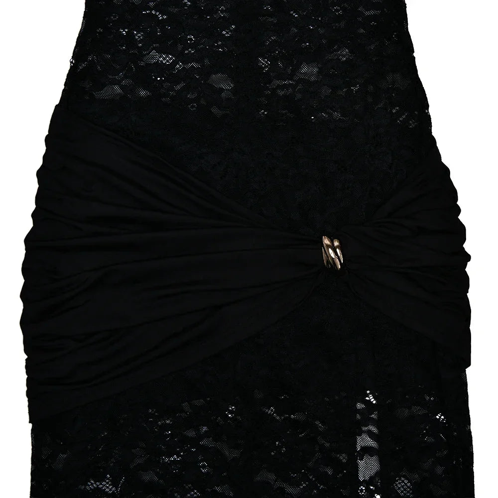 HOLLOW OUT HIGH SLIT LACE MAXI DRESS