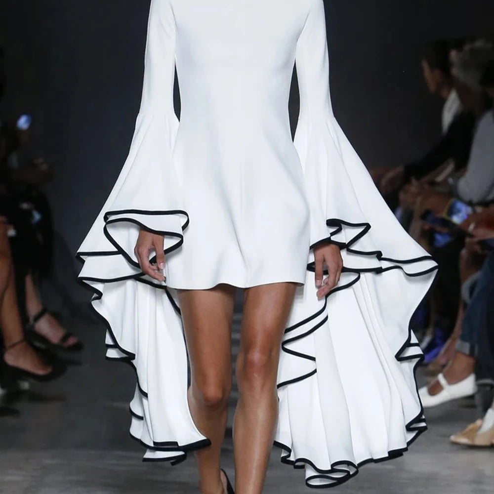 DRESS with RUFFLE SLEEVS - White