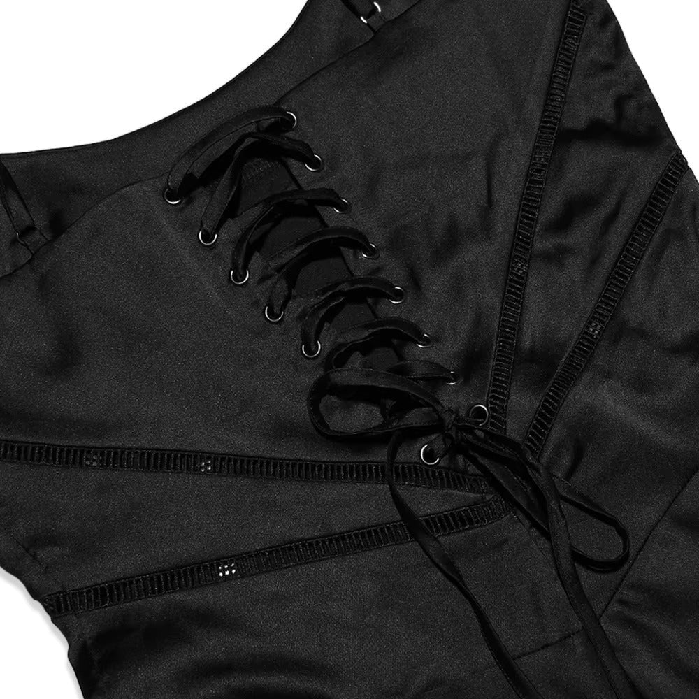BLACK LACE-UP BACKLESS MAXI DRESS