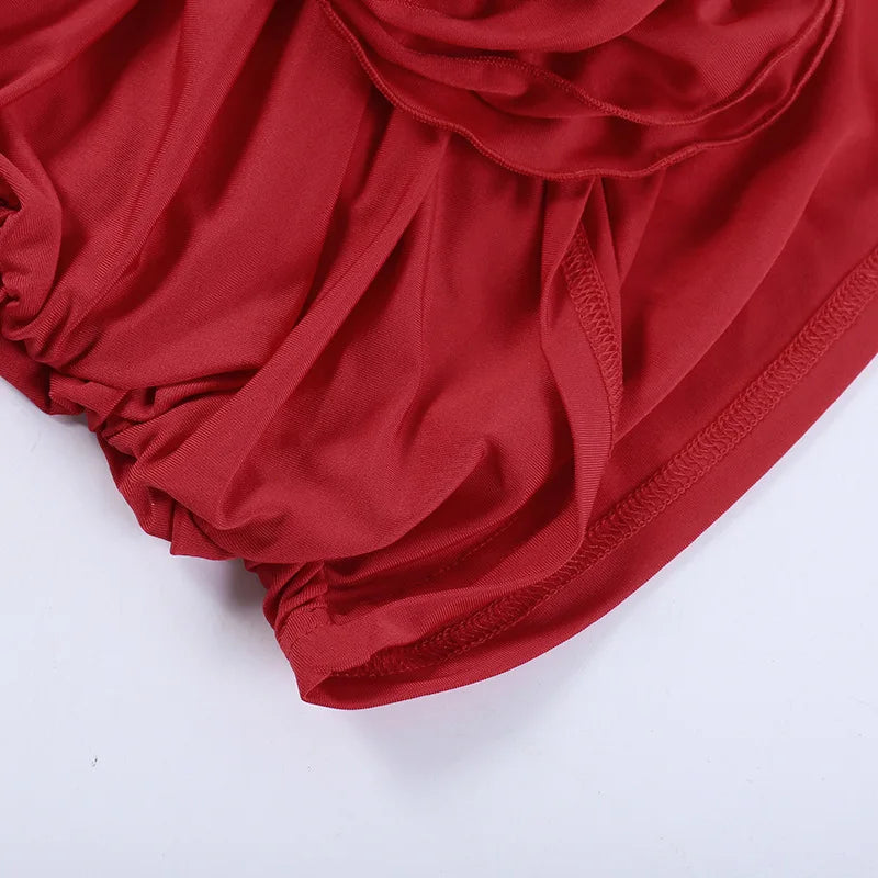 RED TOP and SKIRT SET with FLOWERS