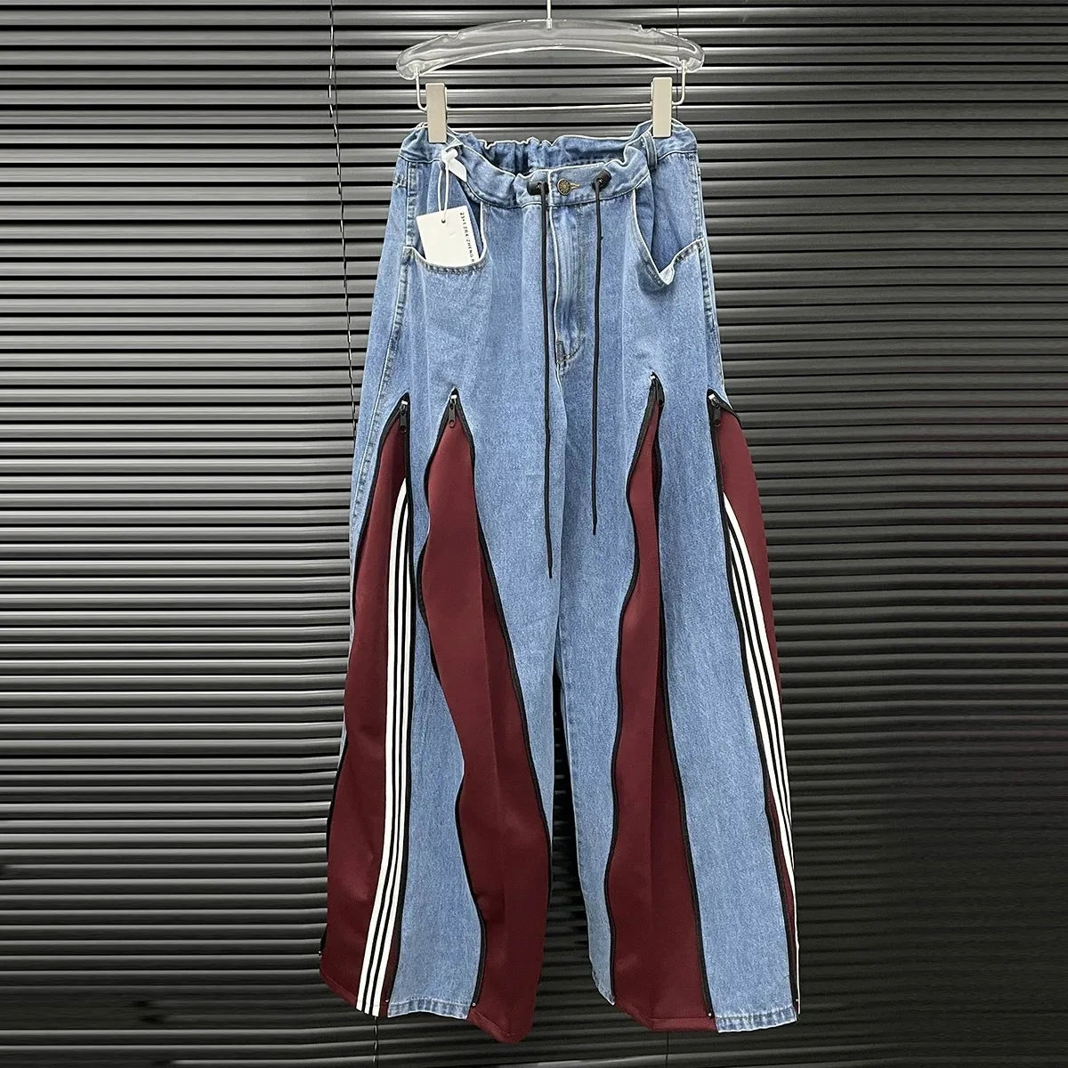 Wide Leg Contrast Zipper Jeans for Women – High Waist Streetwear Denim Pants