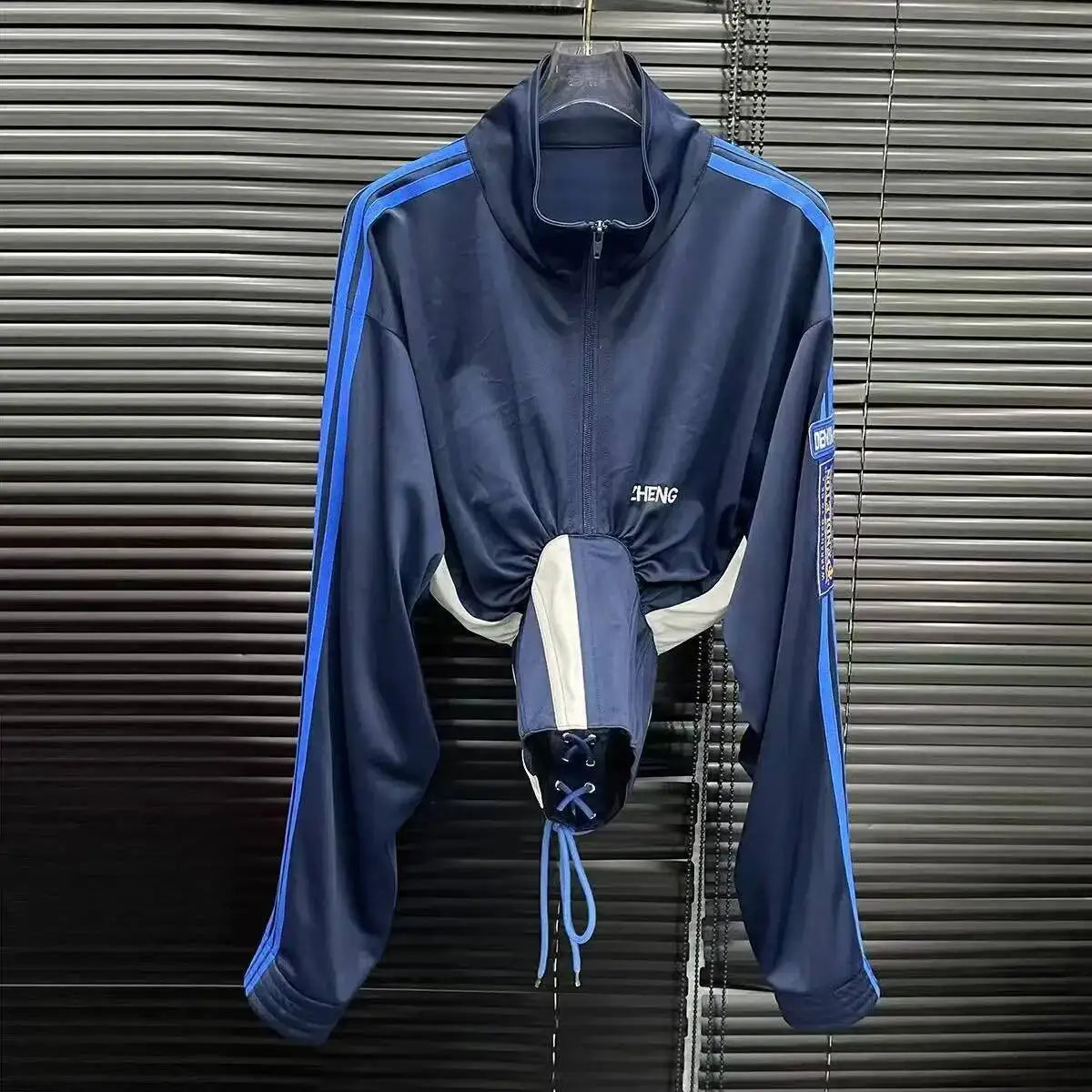 Women’s Long Sleeve Zipper Shirt with Corset Lace-Up Waist – Slim Fit Streetwear Jacket