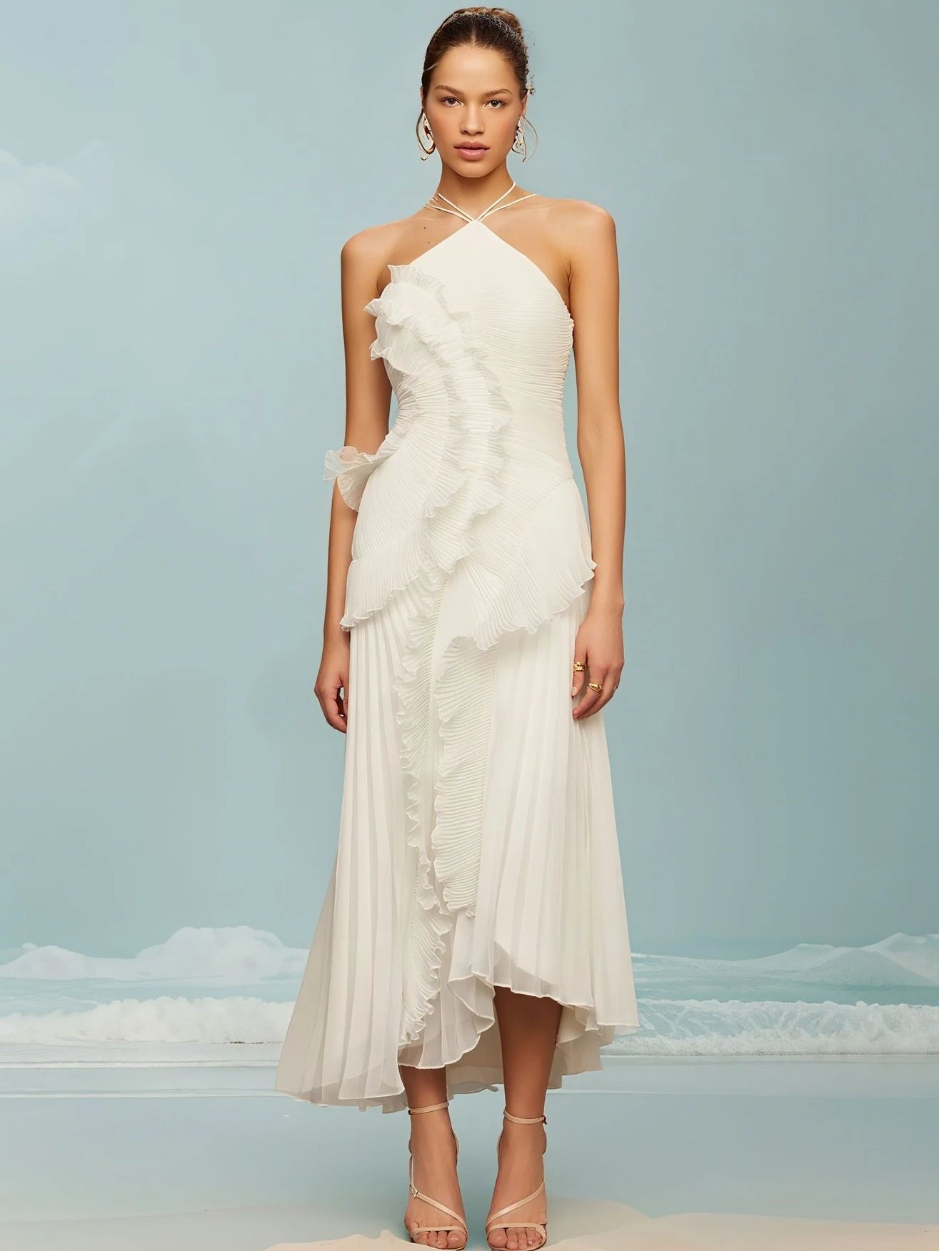 Lavender One-Shoulder Ruffled Maxi Dress – Elegant Pleated Backless Gown for Evening Events