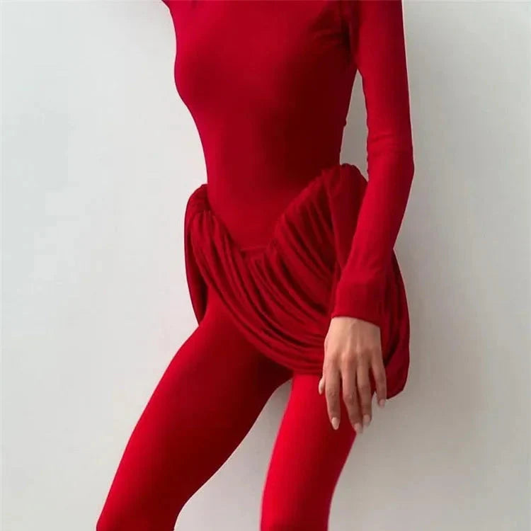 BACKLESS PLEATED LONG SLEEVE DRESS