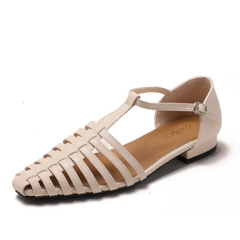 Women’s Low Heel Gladiator Sandals – Pointed Toe Roman Summer Shoes
