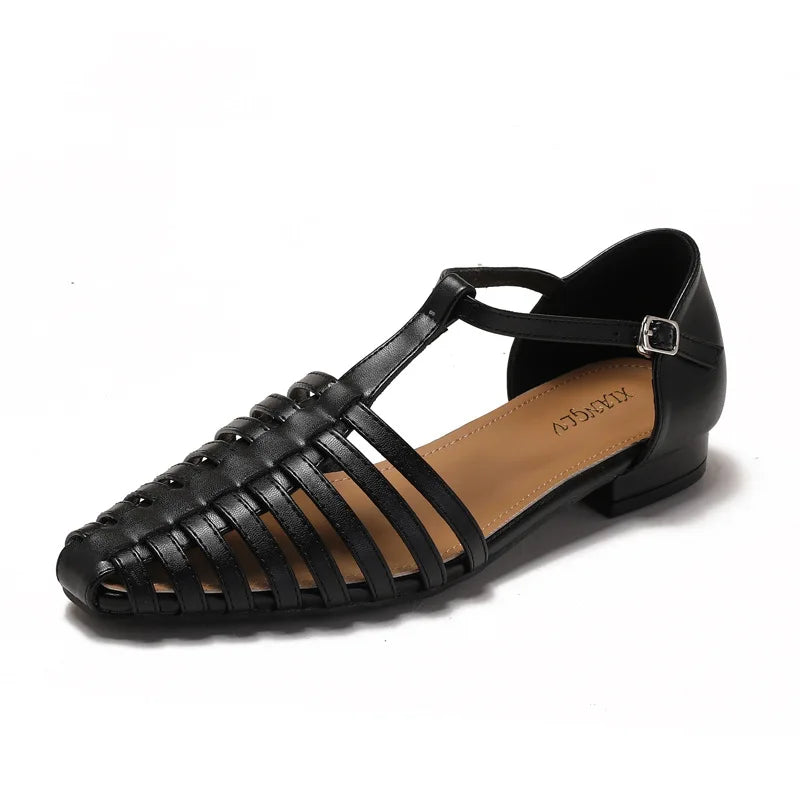 Women’s Low Heel Gladiator Sandals – Pointed Toe Roman Summer Shoes