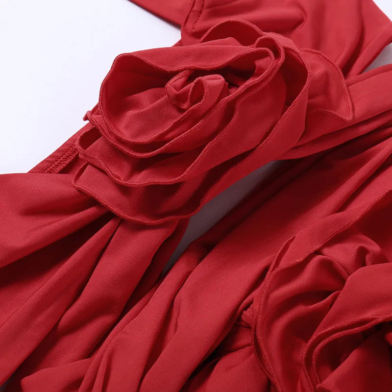 RED TOP and SKIRT SET with FLOWERS