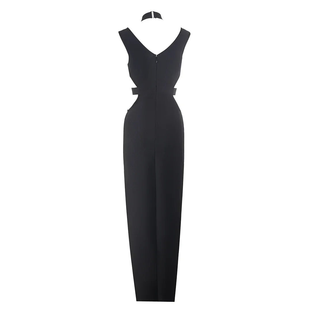MESH HOLLOW OUT BANDAGE MAXI DRESS