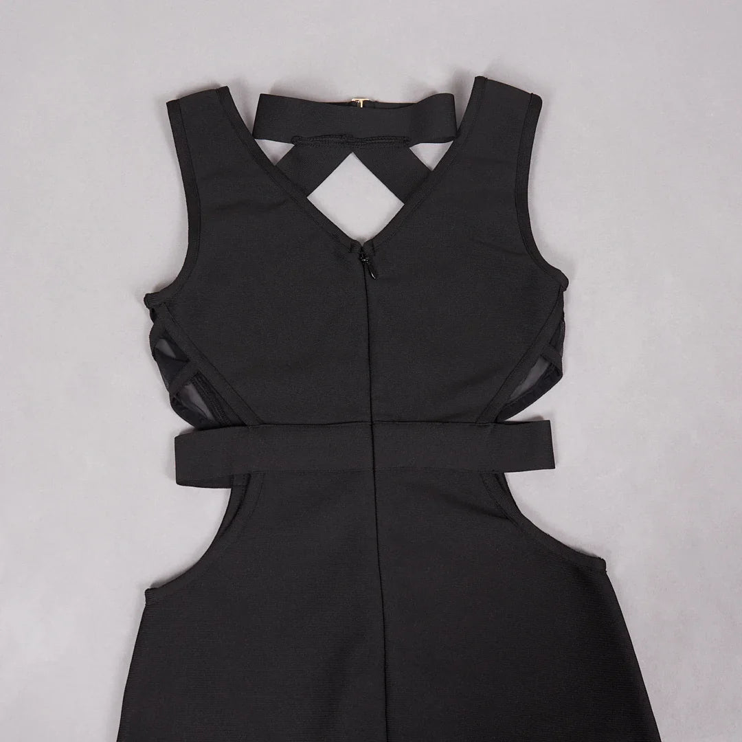 MESH HOLLOW OUT BANDAGE MAXI DRESS