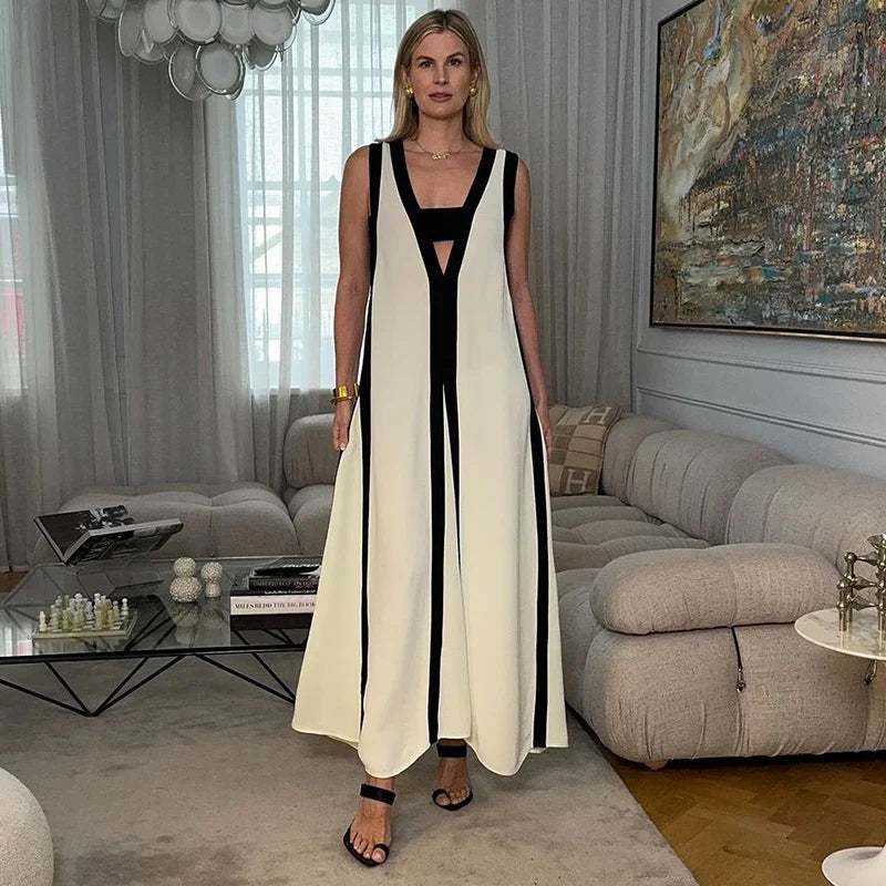 MAXI PUFF V NECK SLEEVELESS DRESS