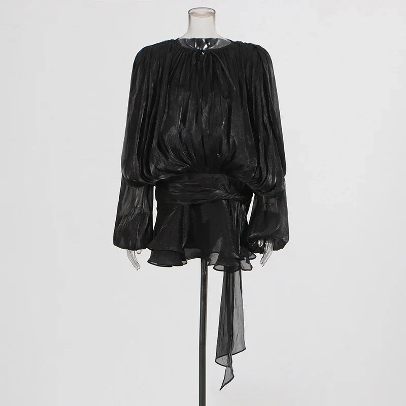 SOLID BLOUSE LONG SLEEVE MINI DRES