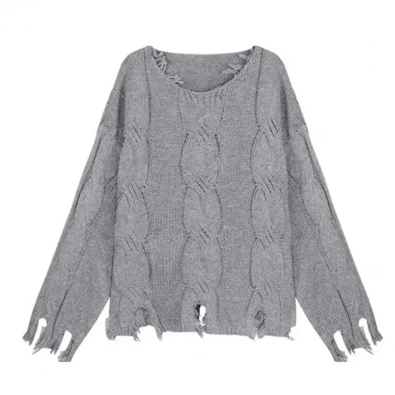 LONG KNITTED PULLOVER with RIPPING - Grey